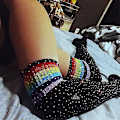 Miniatyrbild 2 av 2: Dam Glitter Glittrande Ben Varm Neon Party Sexiga långa strumpor Black-Multicolor Stripe