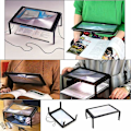 Pikkukuva 4 / 5: Lukusuurennuslasi, suurennuslasi LED-valolla, Hands Free -suorakulmainen suurennuslasi 3x suurennuksella, 4 LED-valoa ja taitettavat jalat - A4
