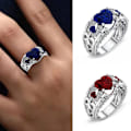 Miniatyrbillede 4 af 5: Kvinder ring hul ud hjerte smykker galvanisering mode udseende fingerring til bryllup Blue US 7