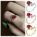 Miniatyrbilde 2 av 5: Dame Circlet Red Rose Åpningsblad Justerbar Dame Ring for Valentinsdag Golden
