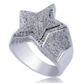 Miniatyrbillede 1 af 5: Hip Hop Femstjernet Ringe Til Mænd Kvinder Guld Sølv Farve Iced Out Cubic Zircon Størrelse 7-11 Charm Ring Bling Smykker Gave Silver