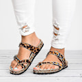 Miniatyrbilde 1 av 3: Dame Gladiator Sandaler Flip Flops Flat Beach Shoes Leopard 38