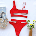 Pikkukuva 4 / 5: naisten Pehmustettu side Uimapuvut Bikinisetti Set Hollow Out Uimapuku Red M
