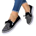 Miniatyrbilde 1 av 2: Kvinner Solid Bowknot Rund Toe Slip On Flats Loafer Sko Black 40