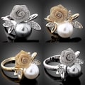 Miniatyrbillede 2 af 4: Damemode Rose Faux Pearl Clear Crystal 9k guldbelagte festsmykker Golden US 9