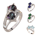 Miniatyrbillede 5 af 5: Kvinder mode dobbelt hjerte form Cubic Zirconia indlagt finger ring smykker gave Red US 10