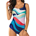 Miniatyrbillede 1 af 4: Hot Dame One Piece Badedragt Snøre Farve Blok Print Badedragt Blue L