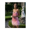 Miniatyrbilde 1 av 5: Lagdelt kald skulder ermeløs Mini Bodycon kjole pink M
