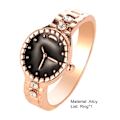 Miniatyrbillede 2 af 4: Watch Shape Rhinestone Alloy Pointer Rund Urskive Par Finger Ring til Cocktail Party Silver US 9