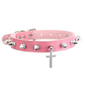 Miniatyrbillede 1 af 5: Cross Choker Halskæde Til Kvinder Piger Goth Spiked Chokers Sort læderkrave Gotiske smykker Modetilbehør pink