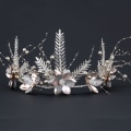 Miniatyrbillede 1 af 4: Blomsterblade krone hårbøjler glitrende perler diadem Justerbar legering Naturlig stil hårtilbehør