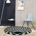 Miniatyrbillede 4 af 5: Sort Hvid Grid Rund Tæppe,3D Vortex Illusion Tæppe,3D Vortex Tæppe Soveværelse Stue,3D Area Tæppe Gulvmåtte,Vortex Illusio