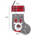 Miniatyrbilde 5 av 5: Par grå imiterte burlap julestrømper, 20 tommer rød bøffel pledd brodert søt snømann julenisse Reinsdyr Large Chri