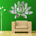 Miniatyrbillede 2 af 5: 1 stk Lotus Wall Sticker Spejl Akryl Flower Peel and Stick Wall Decals Wall Stickers Murals for Soveværelse Badeværelse Stue Sølv