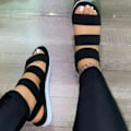 Pikkukuva 1 / 2: Naisten nilkkahihna litteät sandaalit Beach Peep Toe -kengät Black 43