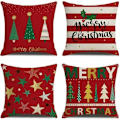 Miniatyrbild 1 av 5: Julkuddfodral, 18 x 18 tums linnekuddfodral Juldekorationer till soffa Bäddsoffa Röd Heminredning Set med