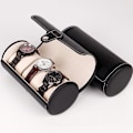 Pikkukuva 5 / 5: 3 sylinterimäinen nahkainen watch säilytyslaatikko 19*9cm (musta)