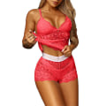 Miniatyrbilde 1 av 2: Dame blonder pyjamas sett Cami Vest Bustier Topp undertøy Red M