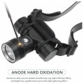 Miniatyrbilde 3 av 5: Superlys hodelykt for dykking LED høyeffekt oppladbar lommelykt 2000 lumen 3 moduser og 90° rotasjon (svart) -