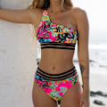 Miniatyrbillede 2 af 5: Kvinder Blade Print Badetøj Polstret Bikini Sæt Beach Rose Red S