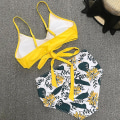 Miniatyrbilde 3 av 5: kvinner Floral High Waist Bikini Set Badedrakt Sommer Sexy Badetøy Strandtøy Yellow M