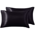 Pikkukuva 1 / 5: Satiinityynyliina hiuksille ja iholle tyynyliina silkkityynyssä 2 joustavaa tyynyliinaa, 2 queen-size-vuoteen paketti kirjekuoren sulkemisella King 20x40 Inches Black