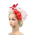 Miniatyrbild 2 av 3: Faux Feather Net Garn Hatt Enfärgad Fascinator Bröllop Tea Party Huvudbonader Hårprydnad för Red