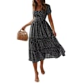 Pikkukuva 1 / 3: Kuuma naisten lyhythihainen print kesäinen casual keskipitkä swing-mekko Black M
