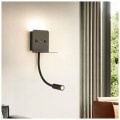 Miniatyrbillede 5 af 5: 3W "Slange" led væglampe + læselys med usb port | Sort - Sort