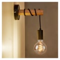 Miniatyrbillede 2 af 5: væglampe, industriel retrodesign, træ & metal, stue- og soveværelsesbelysning, E27 fatning, til 10W max LED-pære, sort,