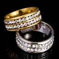Miniatyrbild 3 av 5: Ring bred bredd Fadeless titan stål dubbla rader strass unisex smycken för bröllopsfest Golden US 9