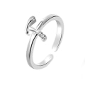 Miniatyrbillede 5 af 5: Mode Simple 26 Letter Rhinestone indlagt åbning Finger Ring Lady smykker gave Silver R