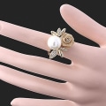 Miniatyrbillede 2 af 4: Damemode Rose Faux Pearl Clear Crystal 9k guldbelagte festsmykker Golden US 7