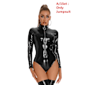Pikkukuva 1 / 5: Hot Faux Leather Catsuit Erotic Women Sexy Alusvaatteet PVC Latex Bodysuit edessä vetoketju Bodycon haalari sukkahousut Black-A XL