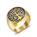Miniatyrbillede 1 af 5: Tree Of Life Amulet Rustfrit Stål Herrer Ringe Simpel Elegant Charm Til Mandlige Kæreste Biker Smykker Kreativitet Gold