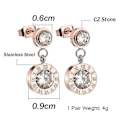 Miniatyrbild 2 av 2: örhängen romerska siffror Rose Gold Micro Inlaid Zircon Örhängen för Bröllop
