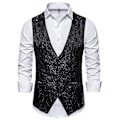 Miniatyrbild 2 av 4: Enkelknäppt väst för män Slim Fit formell print väst XXL Black