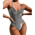 Pikkukuva 1 / 4: naiset Glitter Shiny Monokini Swimsuit Push Up One Piece Swimwear uimapuku Grey S