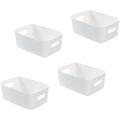 Miniatyrbillede 1 af 5: Sæt med 4 hvid plastopbevaringskurv, plastopbevaringskurv, plastikkurv med håndtag til stabelbare skabe, køkken, soveværelse, badeværelse, af