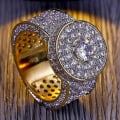 Miniatyrbilde 2 av 4: Mote Gull Farge All Iced Out Big Stone Rings Micro Pave Cubic Zircon Ring Hip Hop Smykker For Menn Størrelse 7 8 9 10 11