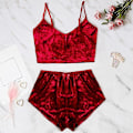 Miniatyrbild 3 av 4: kvinnor Underkläder Sexiga underkläder Pyjamas Set Velvet Cami Crop Wine Red L