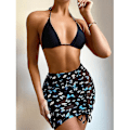 Miniatyrbillede 2 af 3: Dame 3 stk Bikini Sæt Push Up Halter Badedragt Black L