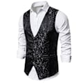 Miniatyrbild 1 av 4: Enkelknäppt väst för män Slim Fit formell print väst S Black