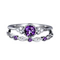 Miniatyrbillede 1 af 5: 2 stk/sæt Udsøgt glat overflade Bryllupsringe Legering Simple Cubic Zirconia Dameringe Charmsmykker Purple US 6
