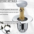 Miniatyrbild 4 av 5: Diskbänksplugg Pop-upuniversal Diskpropp Rostfritt stål Koppar Anti-blockerad Popup Avloppsfläns med avlopp Kök Badrumsavloppsplugg Fliter (34~40mm)