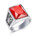 Miniatyrbillede 1 af 5: Vintage Mænd Faux Gemstone Tungsten Maple Craved Finger Band Ring smykker gave Silver Red US 9