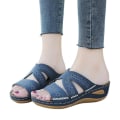 Miniatyrbilde 2 av 3: Kvinner Floral Fish Toe Wedge Sandaler Fritidssko Blue 39