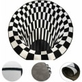 Pikkukuva 3 / 5: Black White Grid pyöreä matto, 3D Vortex Illusion -matto, 3D Vortex -matto Makuuhuoneen olohuone, 3D-alueen mattolattiamatto, Vortex Illusio