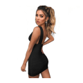 Miniatyrbilde 4 av 4: Sexy langermet V-hals Ruched Bodycon-kjole for kvinner L