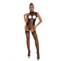 Miniatyrbillede 4 af 4: Kvinder Sexet Lingeri Bodycon Bodysuit Mesh PU Læder Jumpsuit Dame Slank Ryg Lynlås Åben Skridt Bodysuits Rompers Body Red L